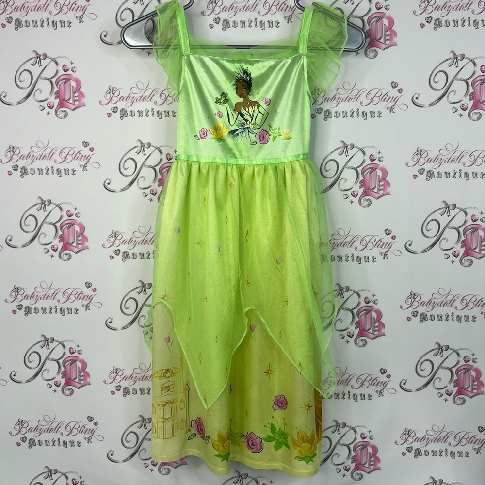 Disney dress costume frog floral ruffle Princess Lime Green Dress Halloween
